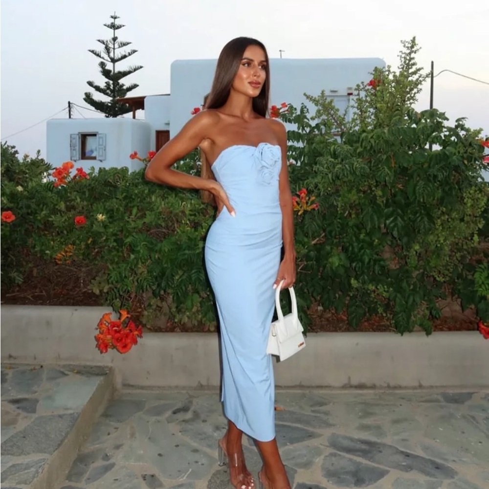 Zara RAISED FLOWERS STRAPLESS midi DRESS